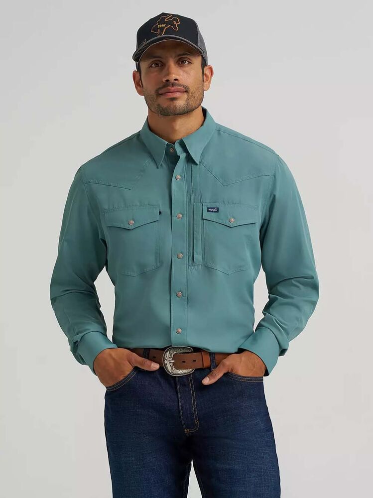 image of Men's Performance Snap Button Long Sleeve Shirt, Pine