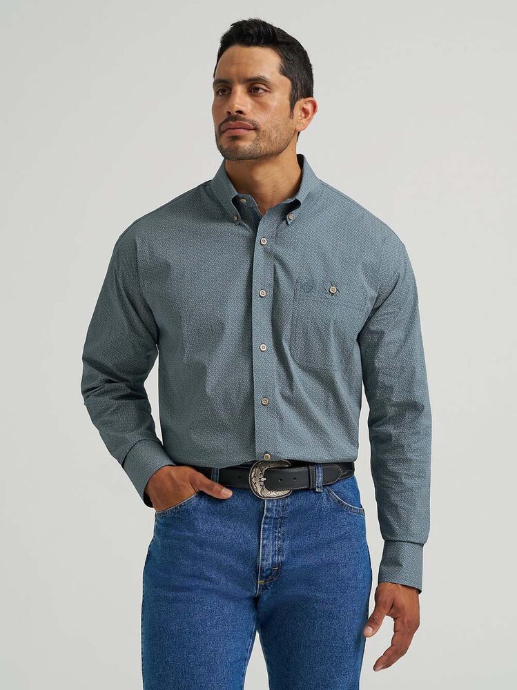 image of Men's George Strait Button Down Long Sleeve, Mallard