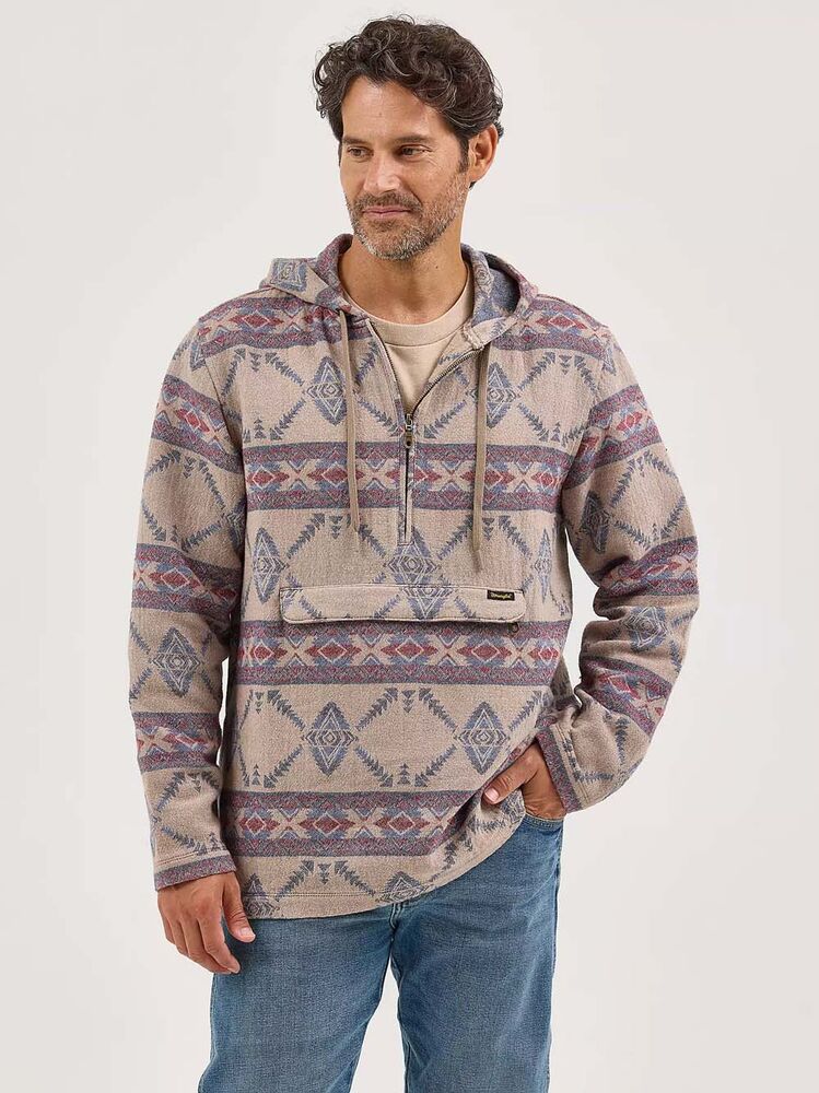 image of Men's 1/4 Zip Jacquard Hooded Popover Jacket, Desert Taupe