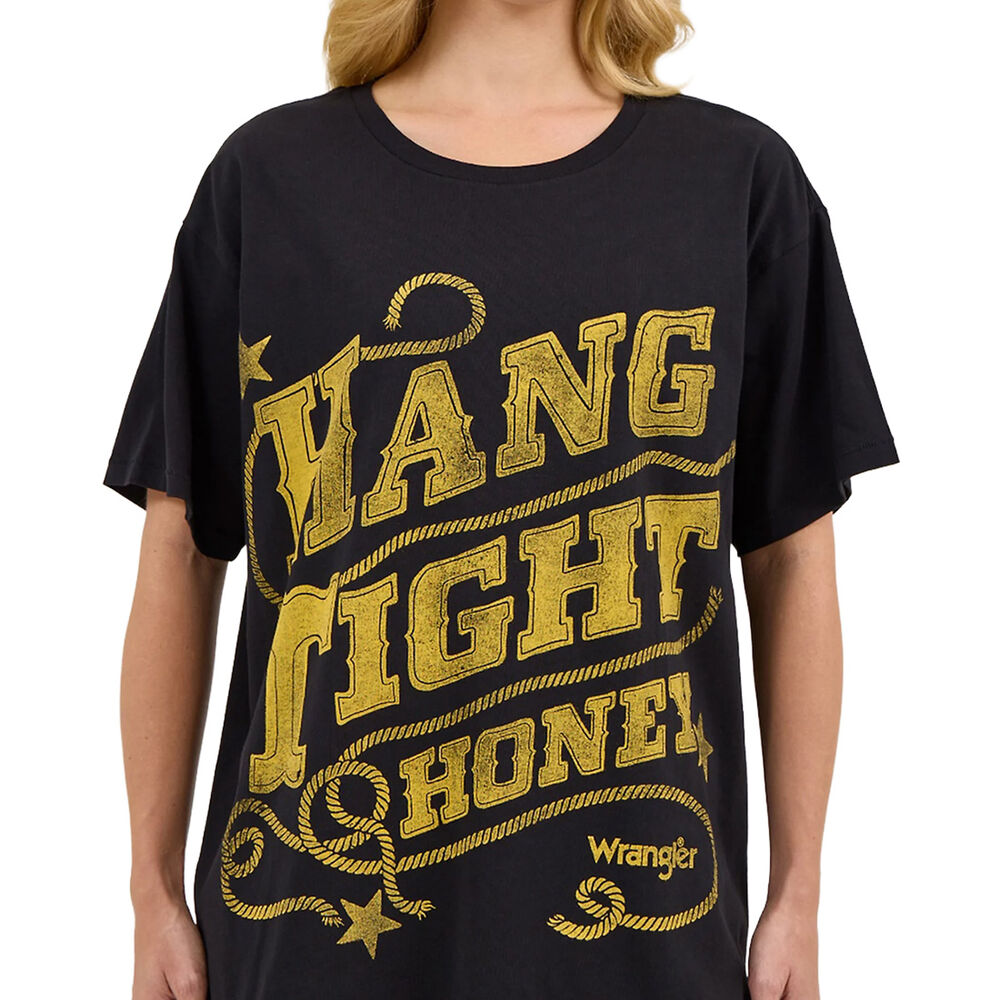 image of Women's Lainey Wilson Hang Tight Oversized Tee- Black