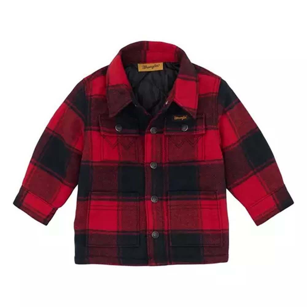 image of Little Boy's Quilt Lined Flannel Shirt Jacket, Red Buffalo