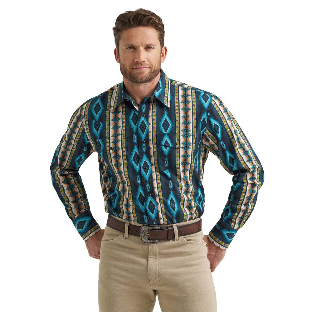 image of Men's Checotah Snap Button Long Sleeve Shirt, Teal