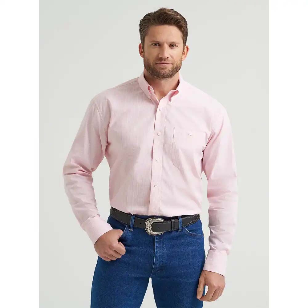 image of Men's Bucking Cancer Button Down Long Sleeve, Pink