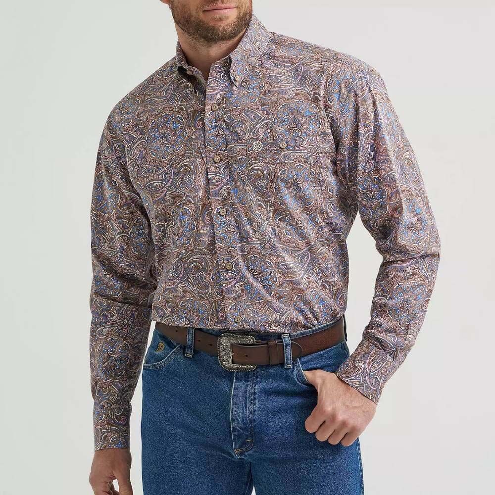 image of Men's George Strait Button Down Long Sleeve Shirt, Mauve Paisley