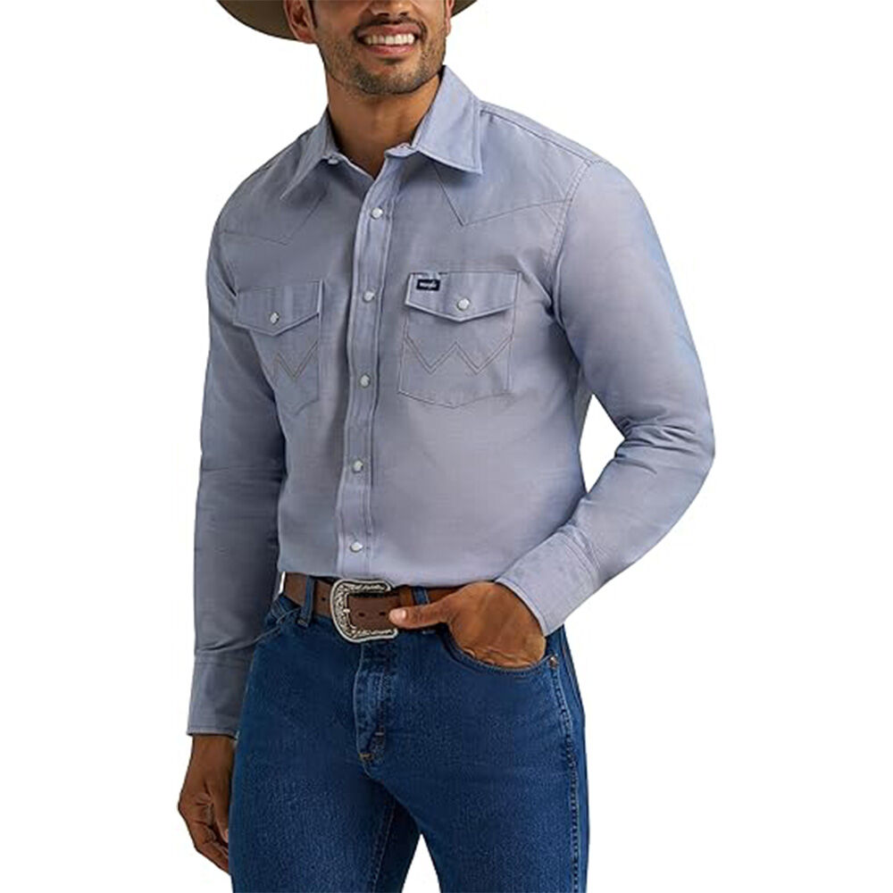 image of Mens Cowboy Cut Work Western Rigid Denim Long Sleeve Shirt