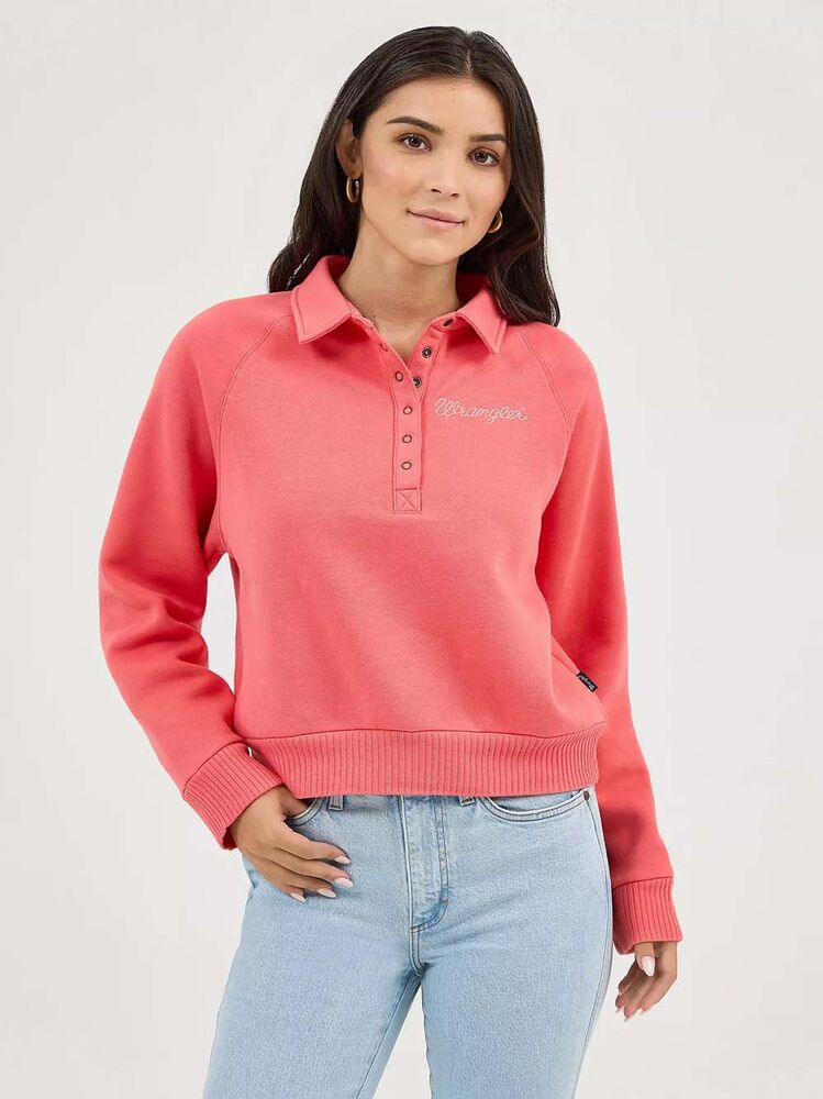 image of Women's Retro Half Snap Collared Pullover, Pink