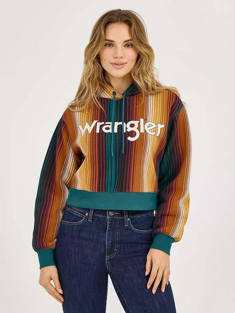 image of Women's Striped Serape Cropped Hoodie, Teal