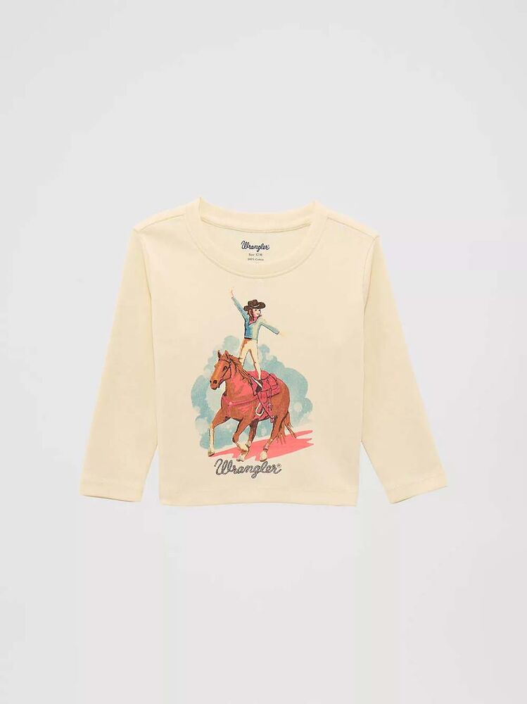 image of Girl's Western Graphic Long Sleeve Tee, Cowgirl White
