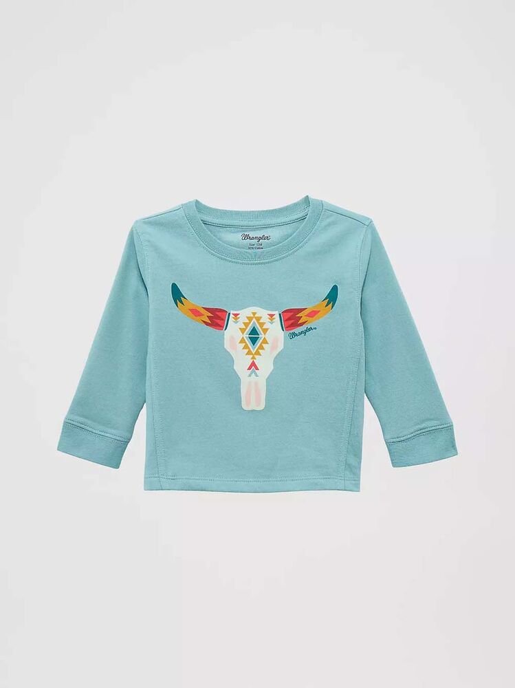 image of Girl's Western Crewneck Sweatshirt, Blue Steer