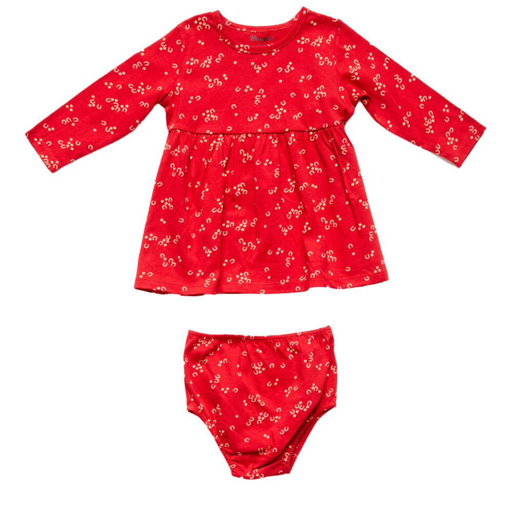 image of Infant Girl's Long Sleeve Knit Horseshoe Dress Set