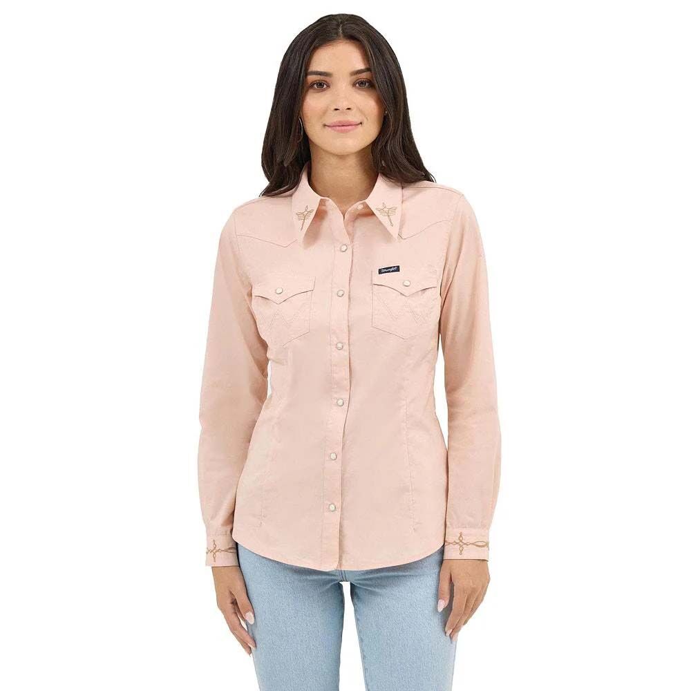 image of Women's Snap Button Long Sleeve Shirt, Pink
