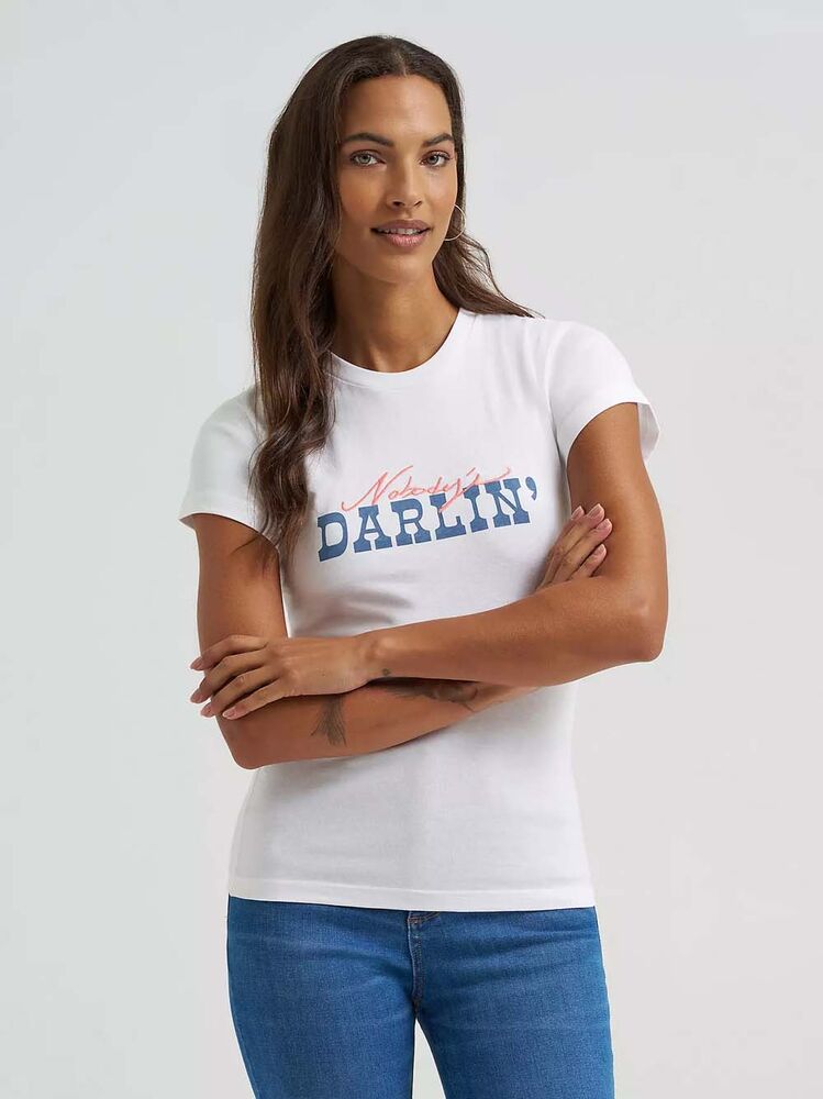 image of Women's Nobody's Darlin' Shrunken Band Short Sleeve Tee, White