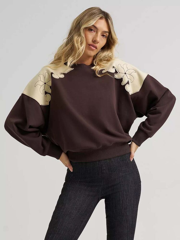 image of Women's Lainey Wilson French Terry Crew Pullover, Brown
