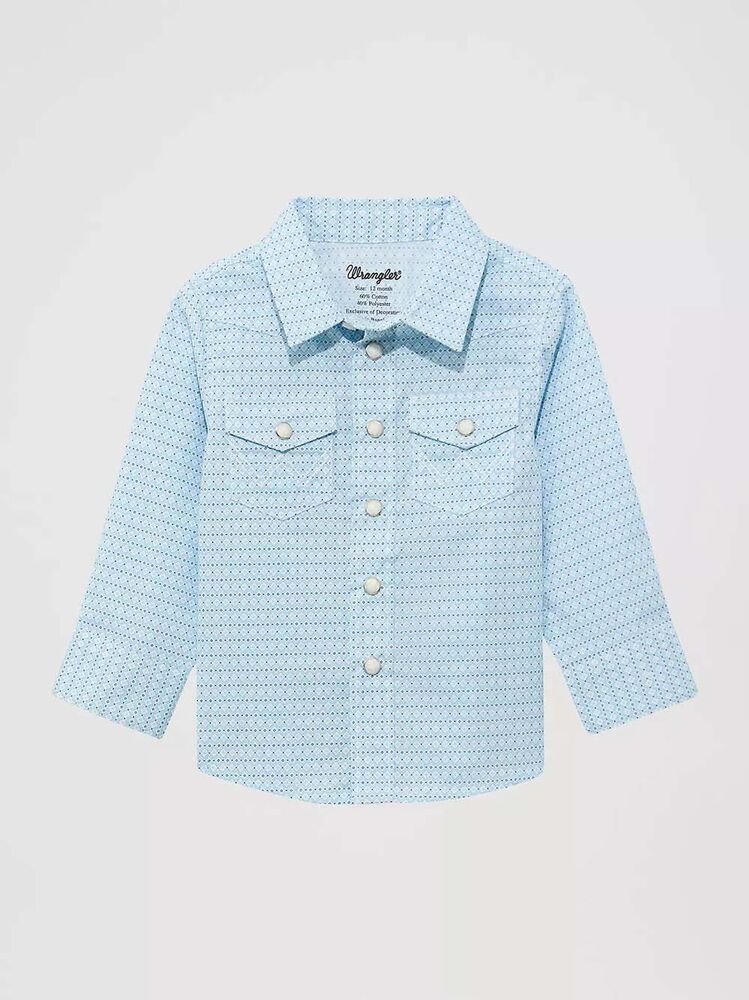 image of Boy's Long Sleeve Western Snap Button Shirt, Diamond Blue