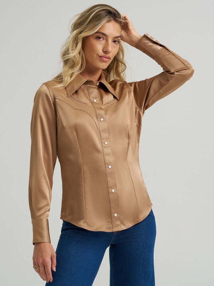 image of Women's Lainey Wilson Snap Button Long Sleeve Shirt, Gold