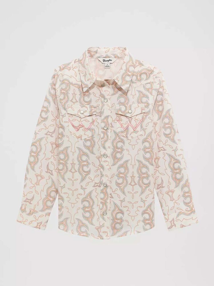 image of Girl's Western Snap Button Shirt, White