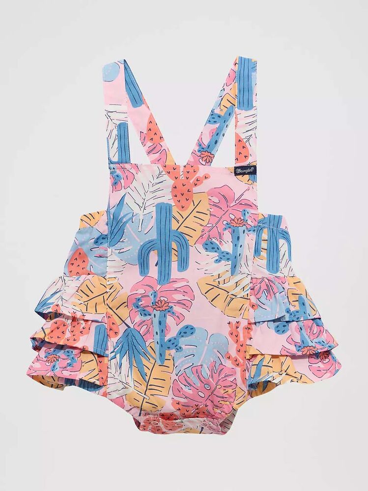 image of Girl's Western Printed Ruffle Body Suit, Pink Cacti