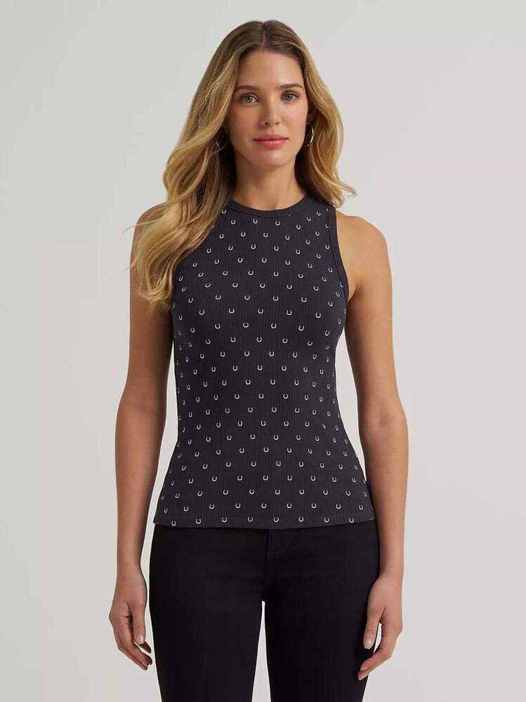 image of Women's Printed Slim Goddess Sleeveless Tank, Black Horseshoe