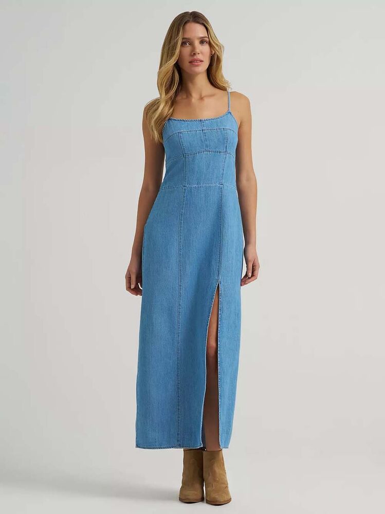 image of Women's Slit Front Maxi Dress, Denim