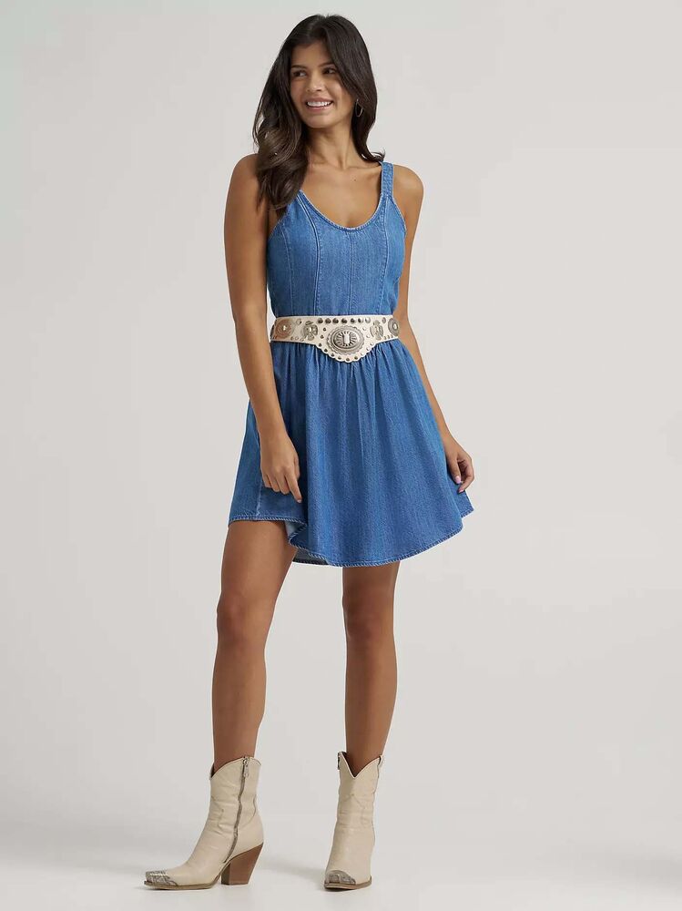 image of Women's Princess Waist Denim Tank Dress, Mid Denim