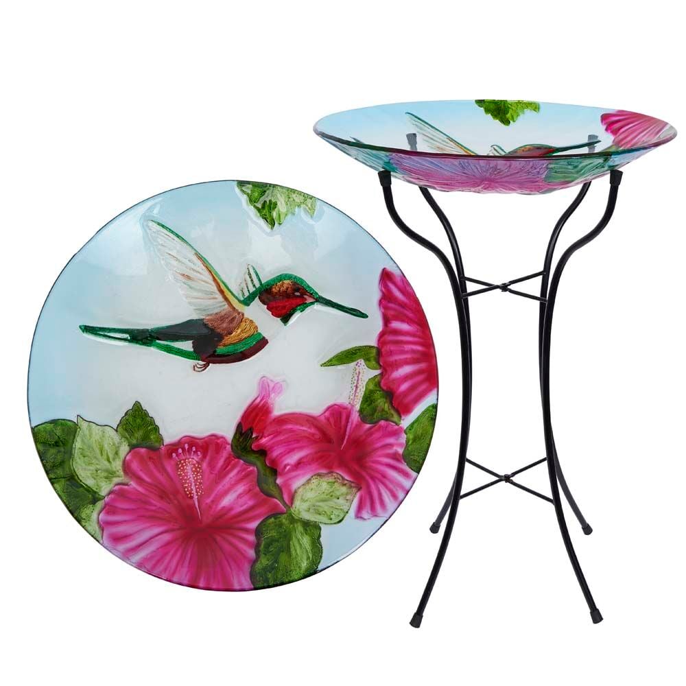 image of Glass Hummingbird Birdbath, 18 in