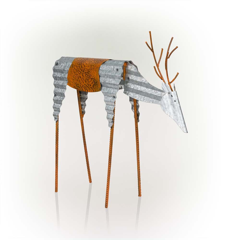 image of Rustic Metal Grazing Reindeer Decor