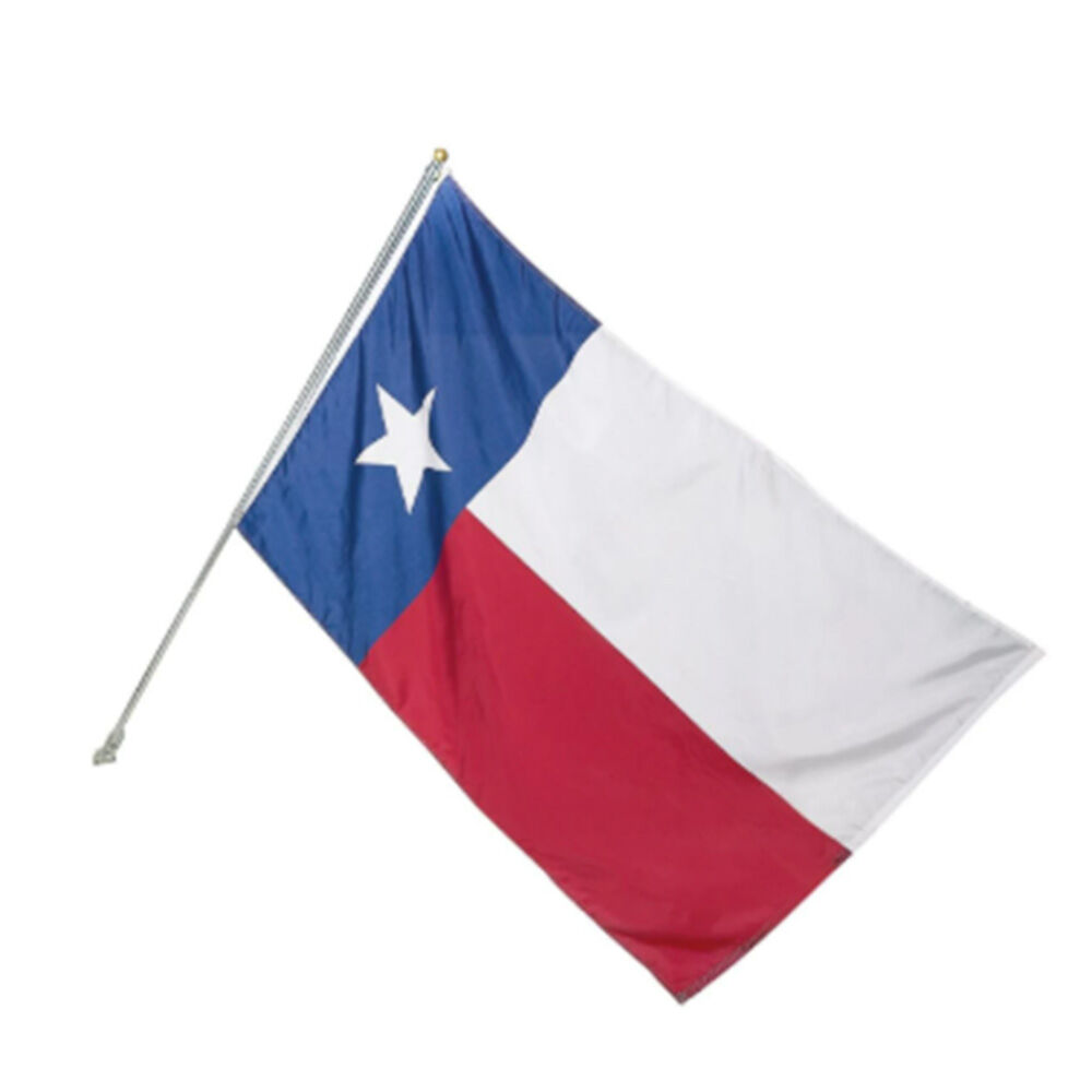 image of 6 ft Steel Pole and Bracket with 3 ft x 5 ft Nylon Texas Flag