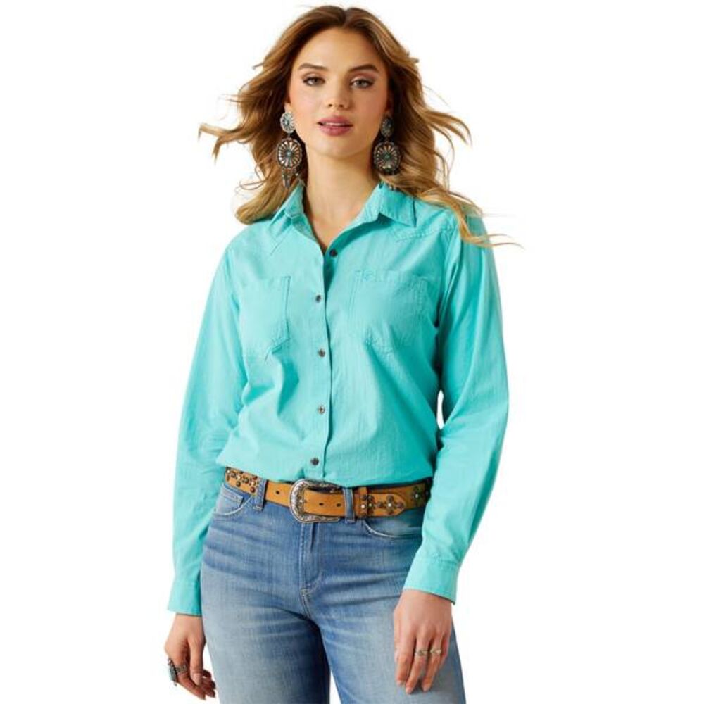 image of Women's Billie Jean Long Sleeve Shirt- Turquoise