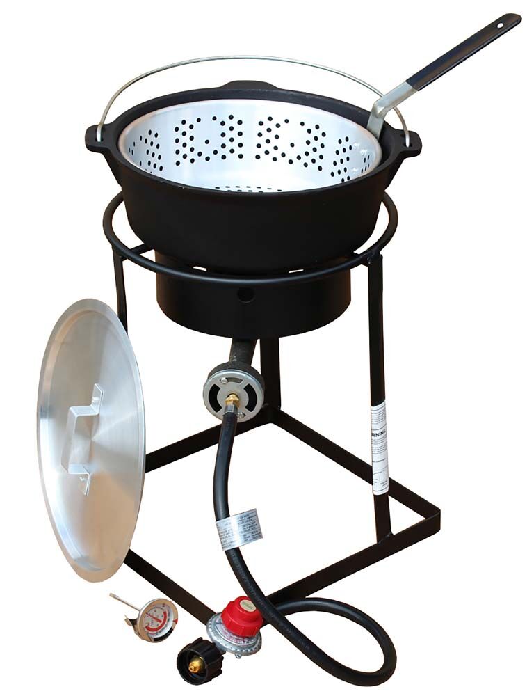 image of Welded Propane Outdoor Cooker Package with Cast Iron Pot, 16 in