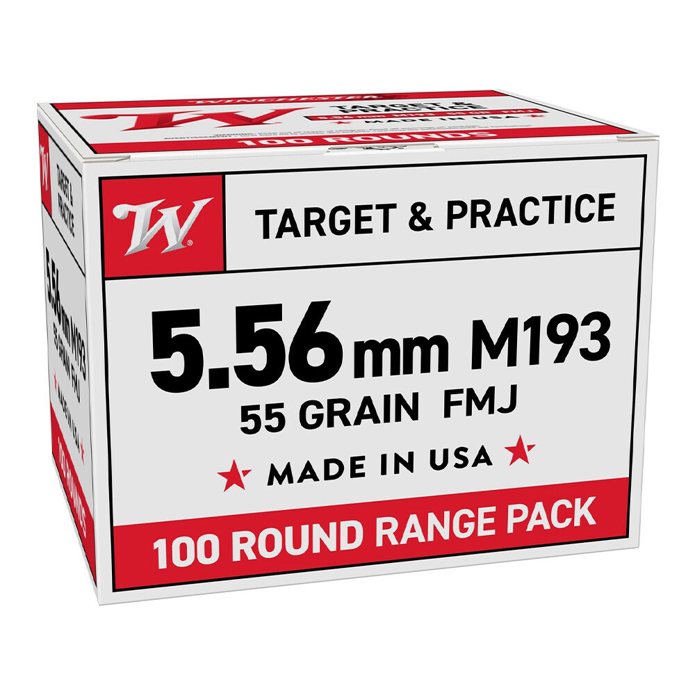 image of M193 5.56mm 55 Grain FMJ Rifle Ammunition, 100 ct