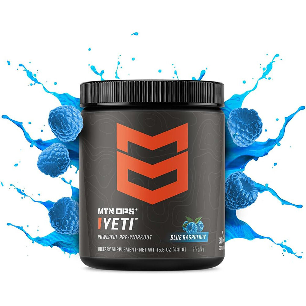 image of YETI Pre-Workout Powder Energy Drink, 30 Servings, Blue Raspberry