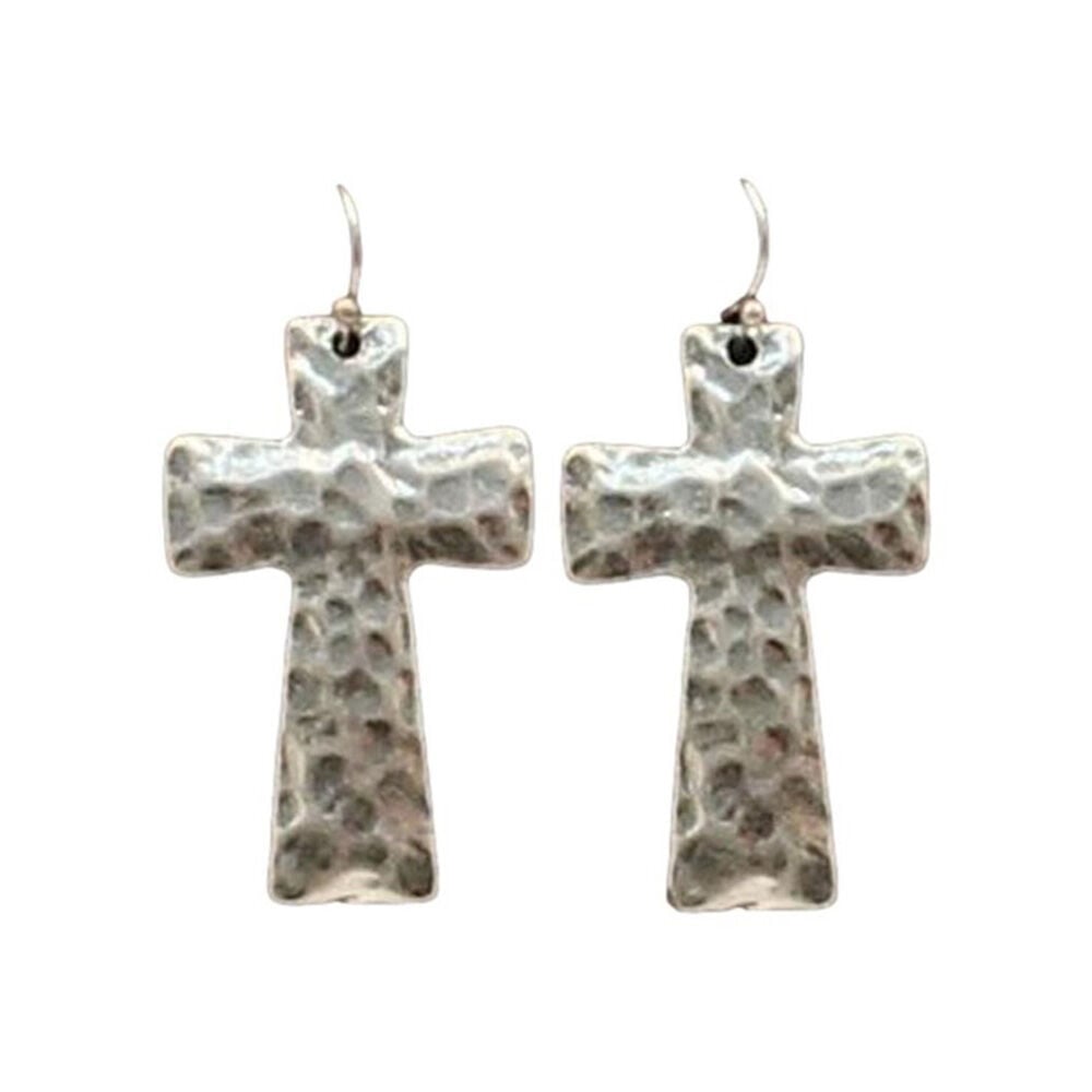 image of Women's Hammered Cross Earrings
