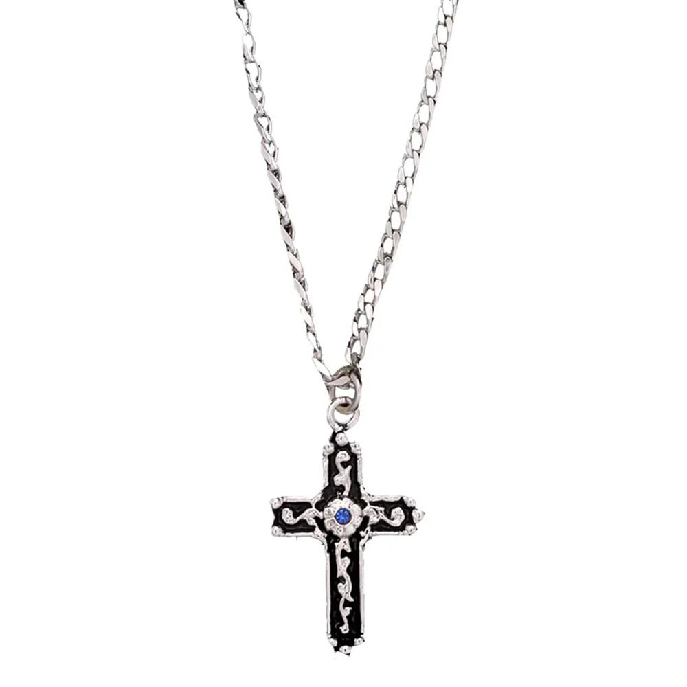 image of Men's Inlay Blue Stone Cross Necklace