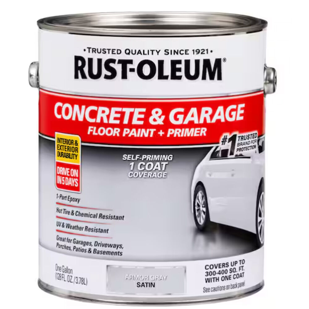 image of Self Priming Concrete Floor Paint, 1 gal, Armor Gray Satin