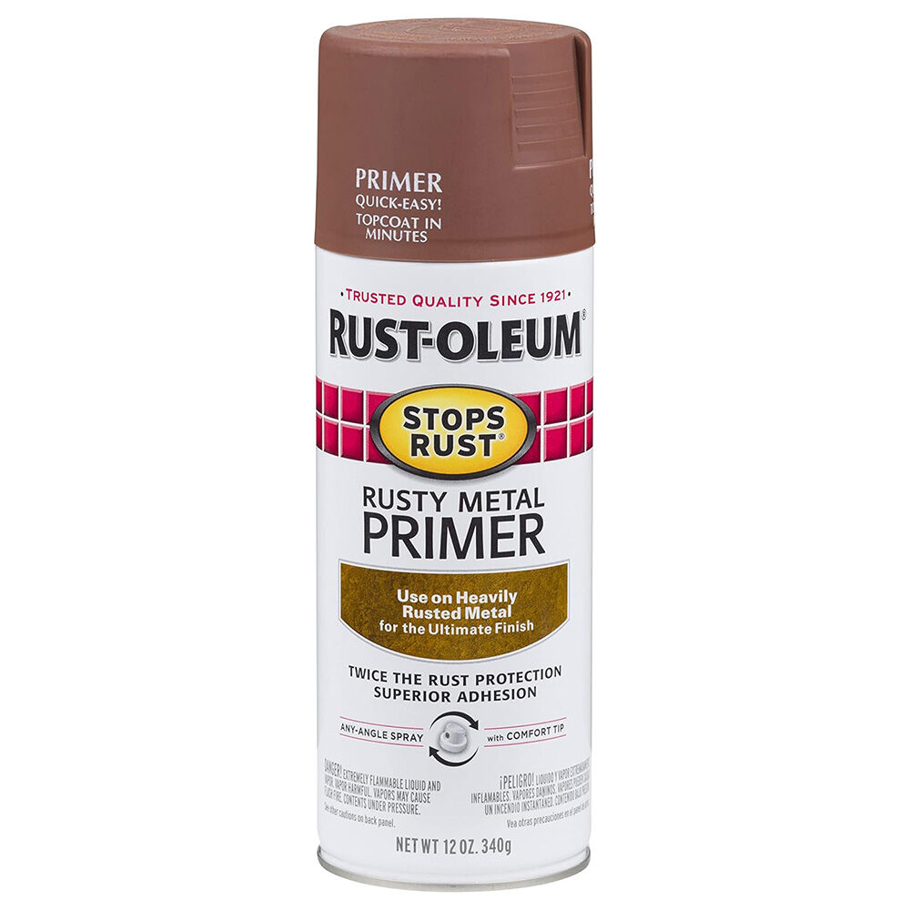 image of Stops Rust Rusty Metal Primer Spray Paint, 12 oz, Flat Brown