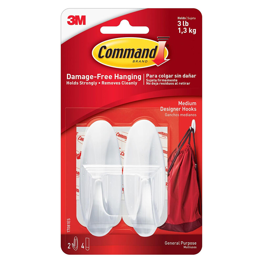 image of Command Medium White Designer Hooks, 2 pk