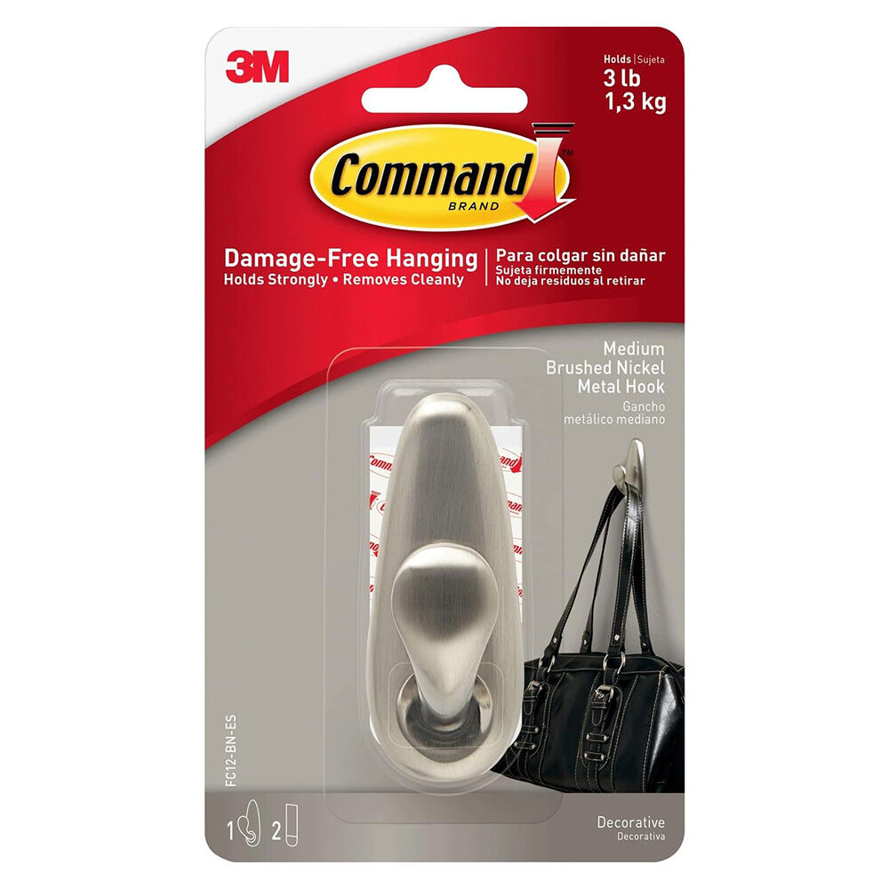 image of Command Medium Brushed Nickel Decorative Hook