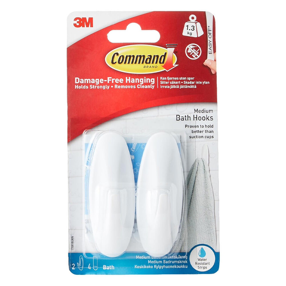 image of Command Medium White Bath Hooks, 2 pk
