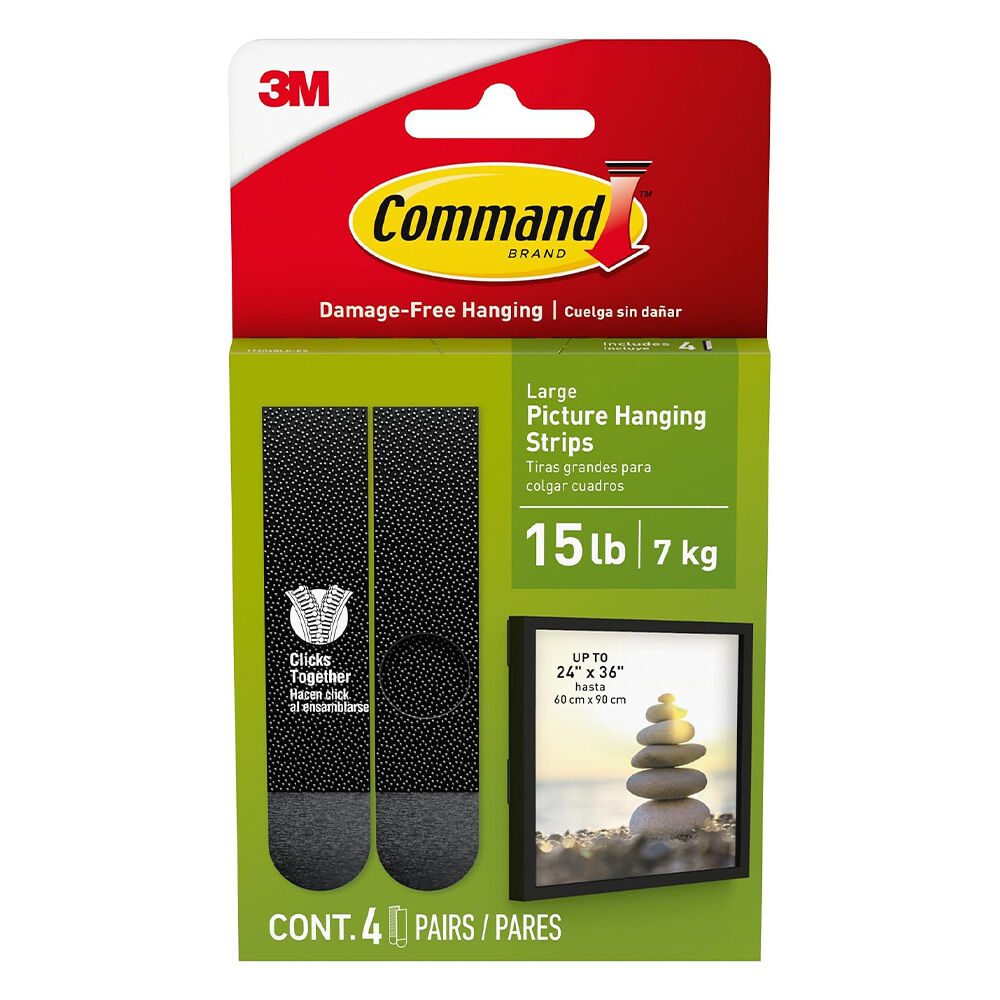 image of Command Large Black Picture Hanging Strips, 4 pk