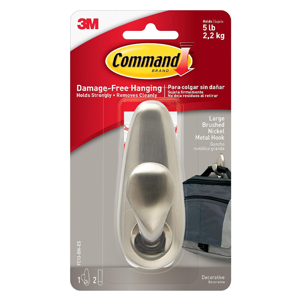 image of Command Large Brushed Nickel Decorative Hook