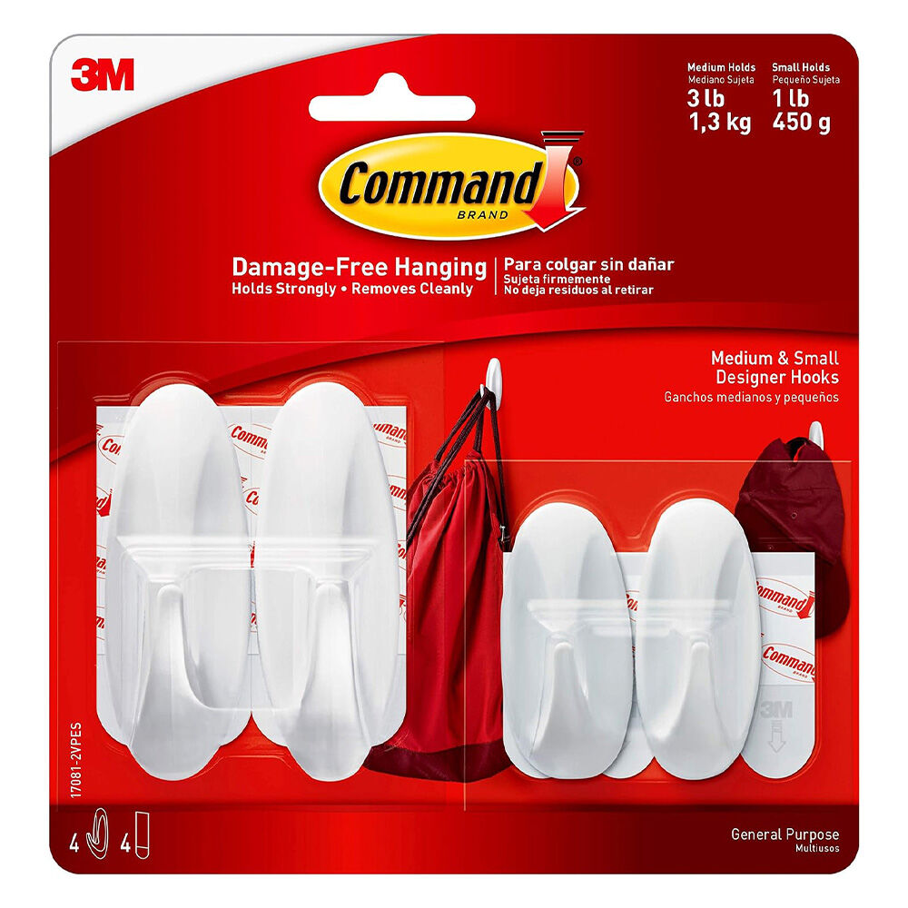 image of Command Small and Medium White Designer Hooks, 4 pk