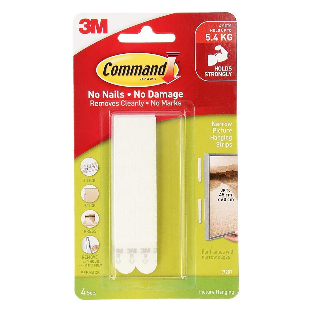 image of Command Narrow White Picture Hanging Strips, 4 pk