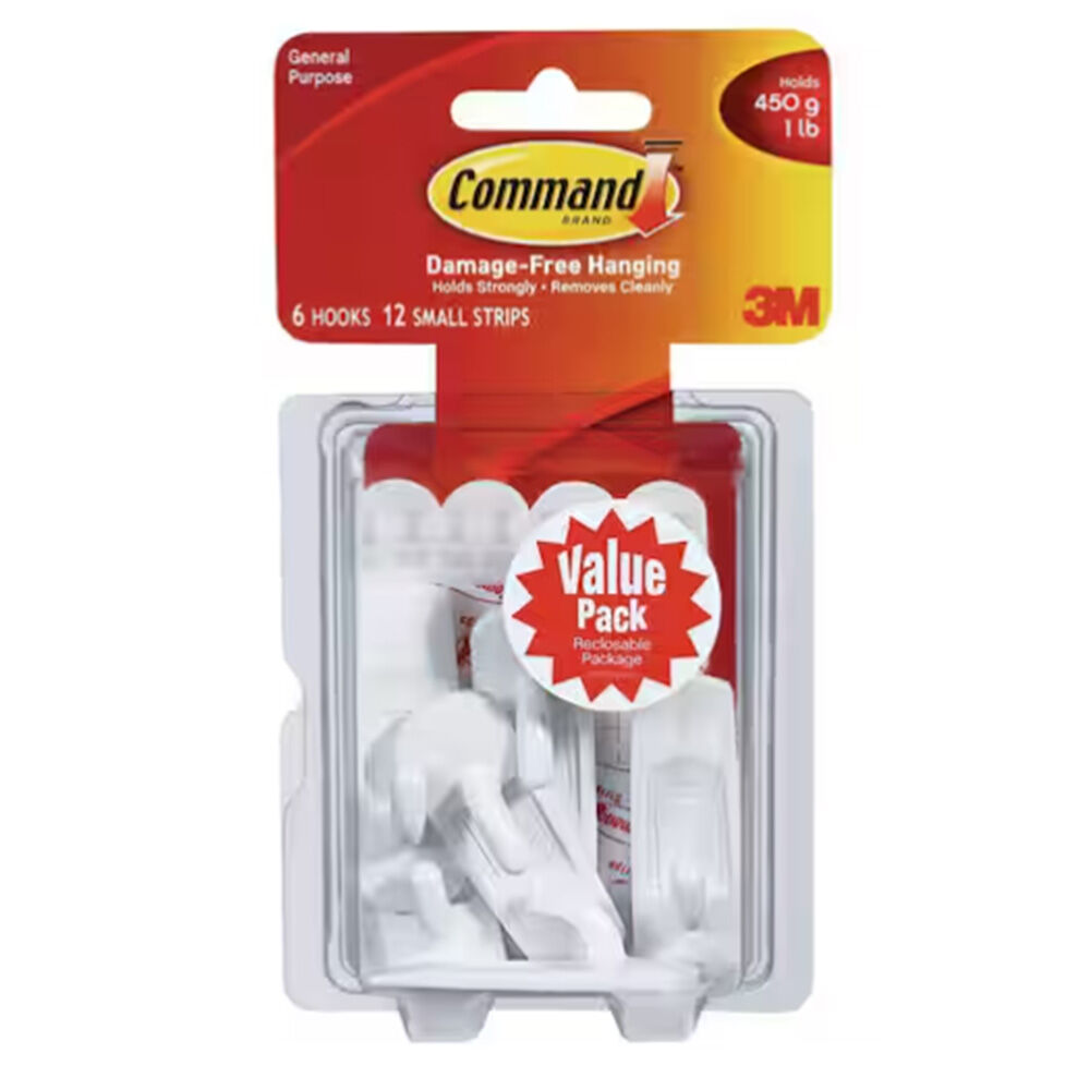 image of Command Small White Utility Hooks, 6 pk