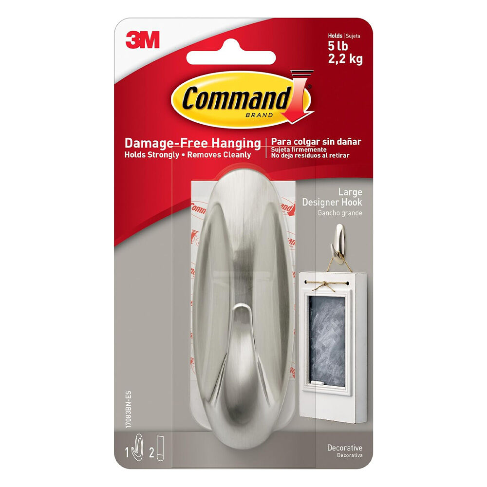 image of Command Large Brushed Nickel Designer Hook