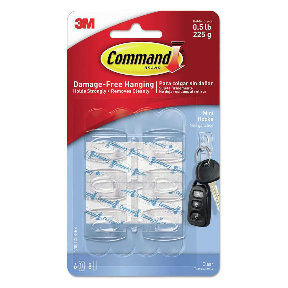 image of Command Mini Clear Hooks, 6 pk