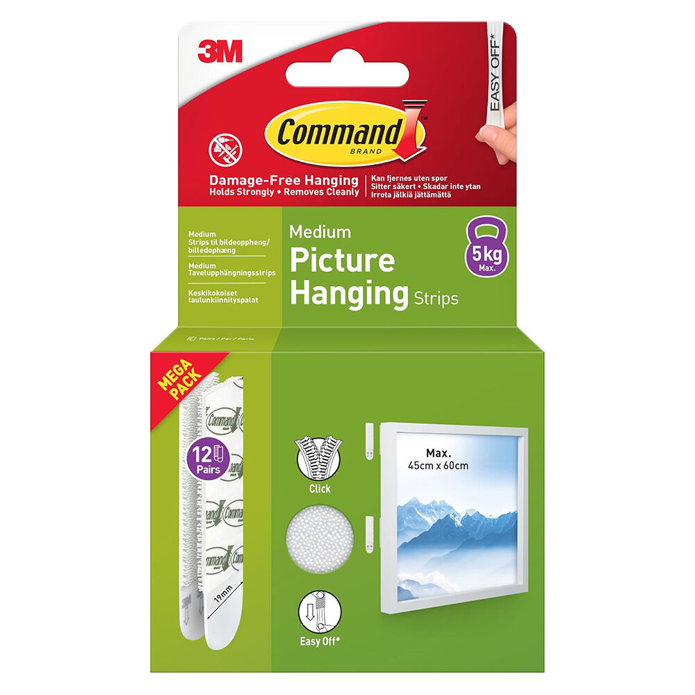 image of Command Medium White Picture Hanging Strips, 12 pk