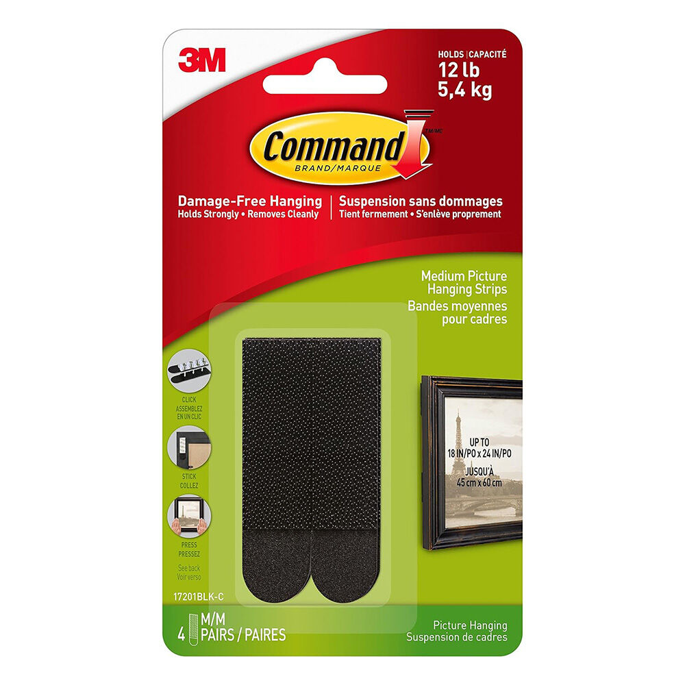 image of Command Medium Black Picture Hanging Strips, 4 pk