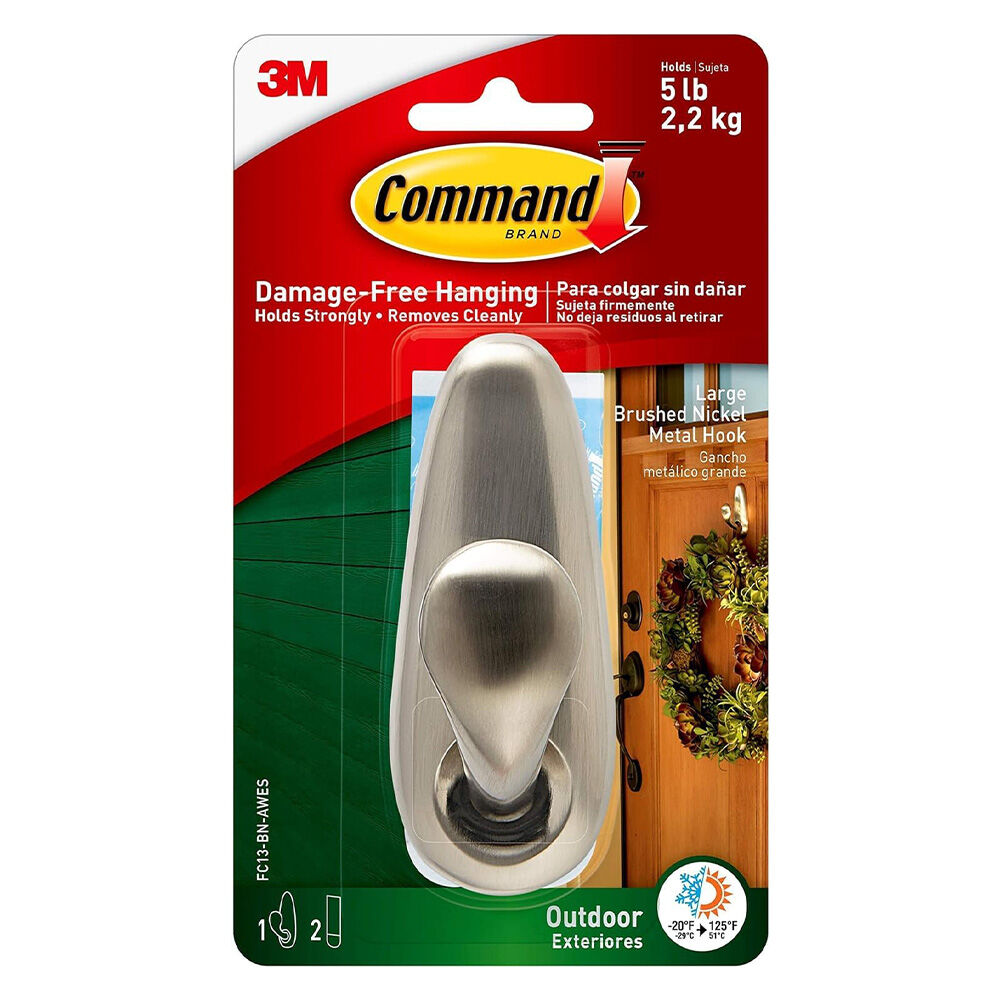 image of Command Large Brushed Nickel Outdoor Hook