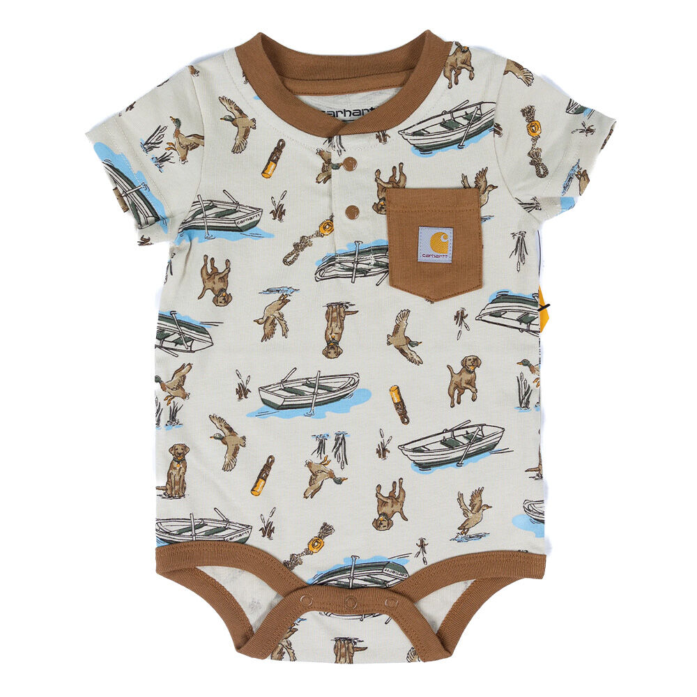 image of Infant's Henley Duck Dog Short Sleeve Bodysuit