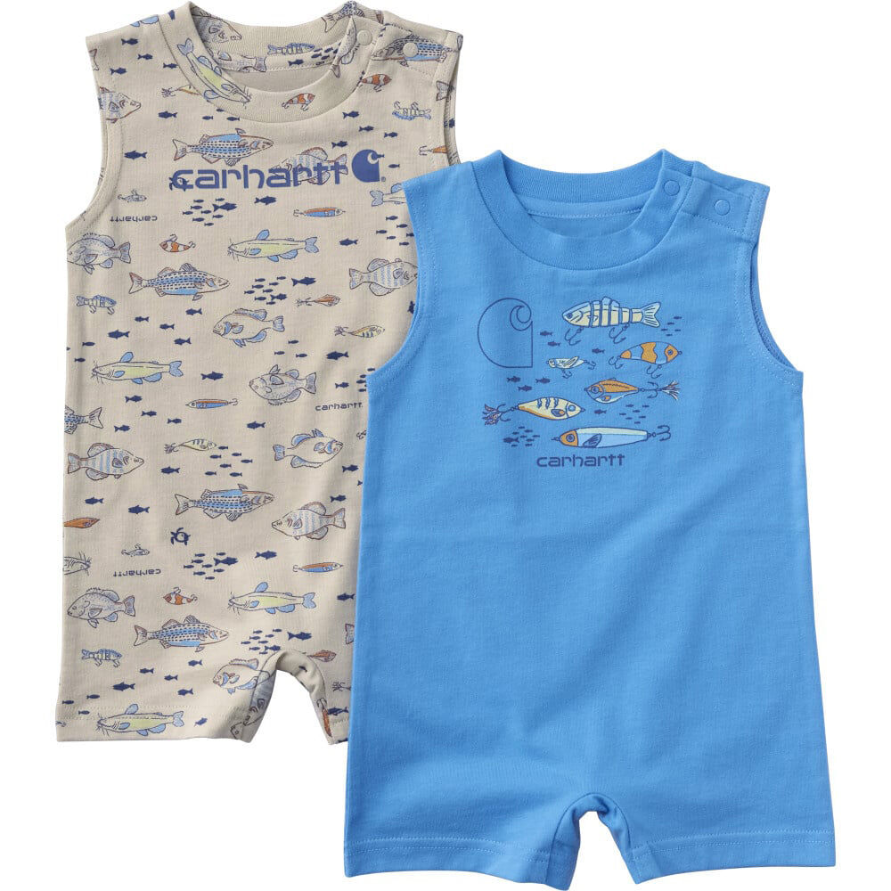 image of Infant's Fishing Sleeveless Romper, 2 pc